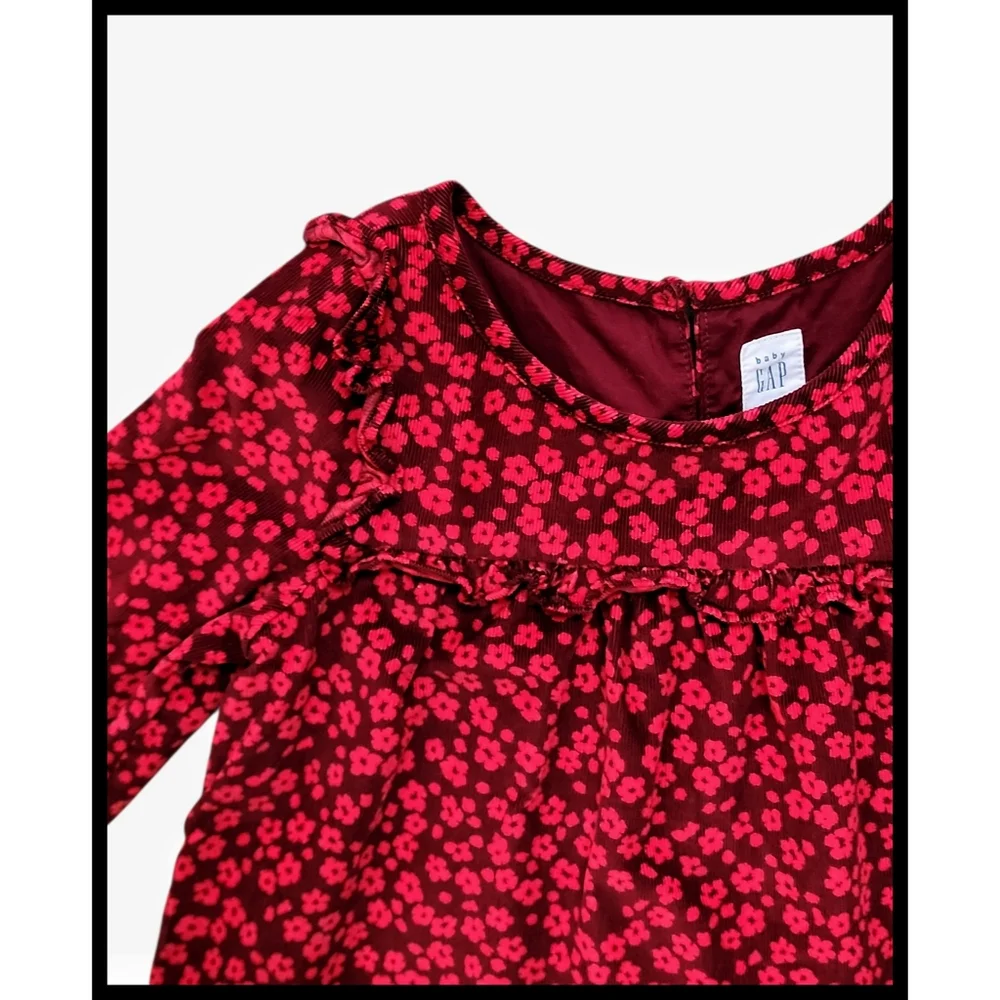 Baby GAP Red Corduroy Floral Print Dress Lined L/S Red Floral 5 Years Toddler